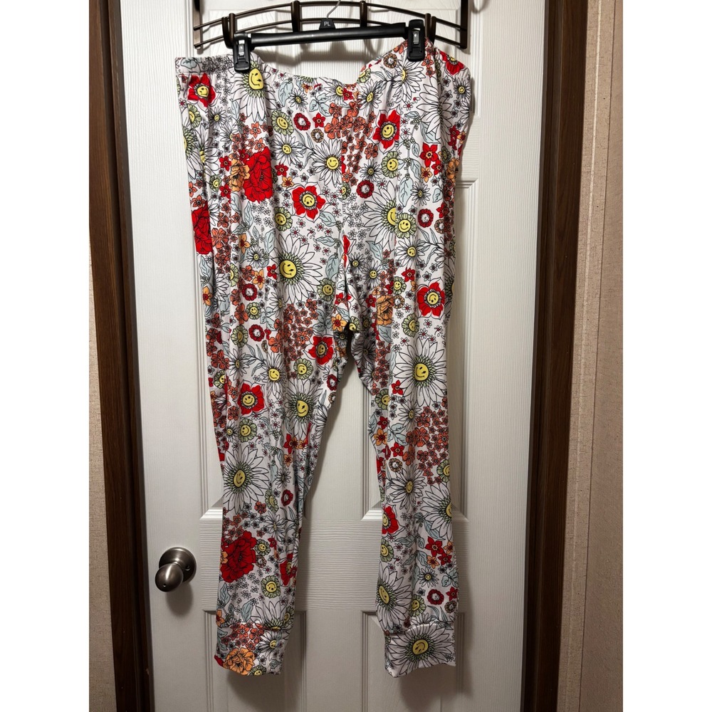 JoyLab Women 3X Floral Smiley Face Jogger Pants Multicolor JS2395051SB‎